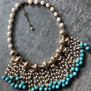 Necklace - Costume faux pearl and turquoise